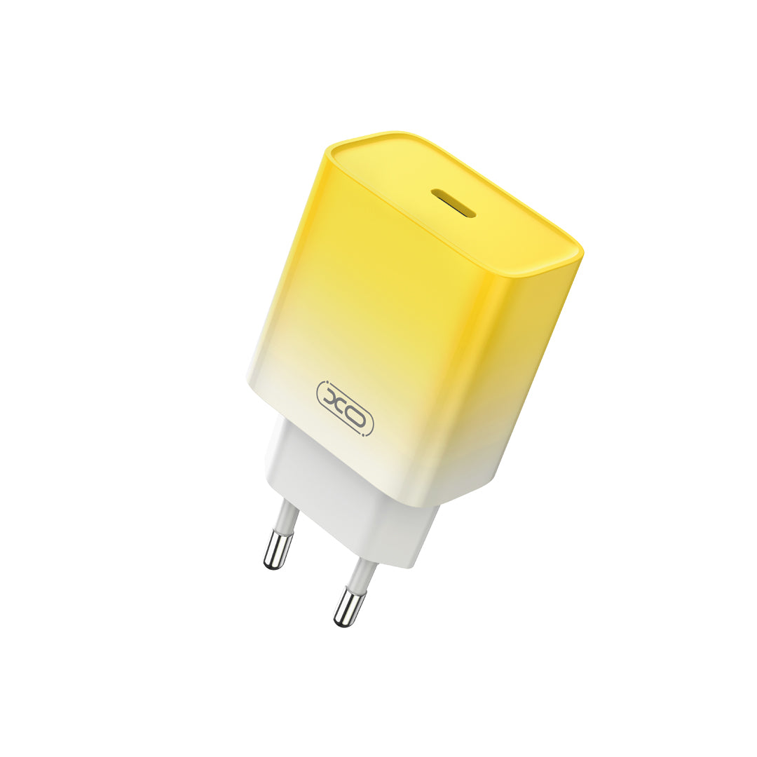 XO CE18 φορτιστής τοίχου PD 30W 1x USB-C κίτρινο-λευκό + καλώδιο USB-C - USB-C