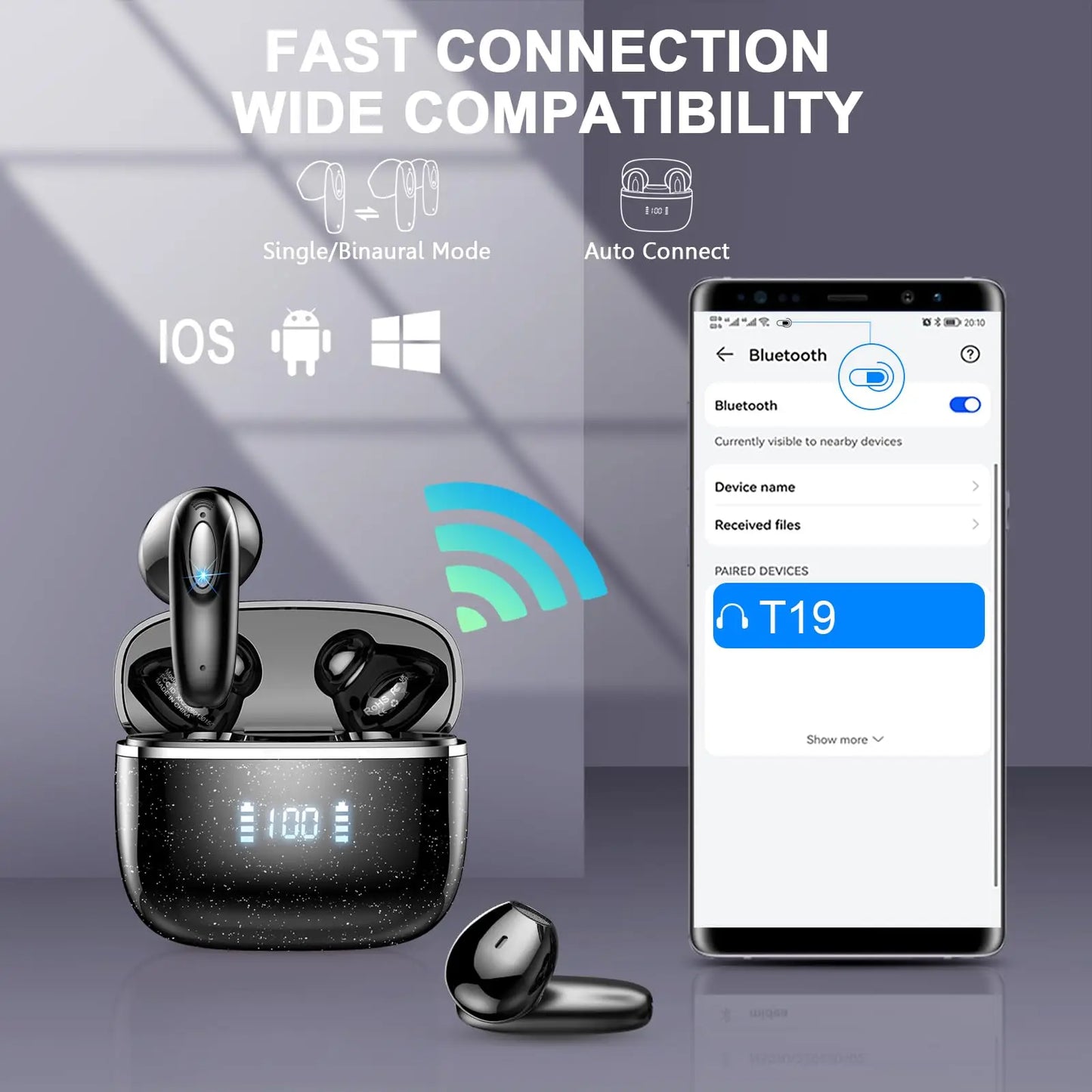 Wireless Earbuds with Bluetooth 5.3, 4 ENC Noise-Canceling Microphones, 40-Hour LED Display Charging Case, and IP7 Waterproof Design