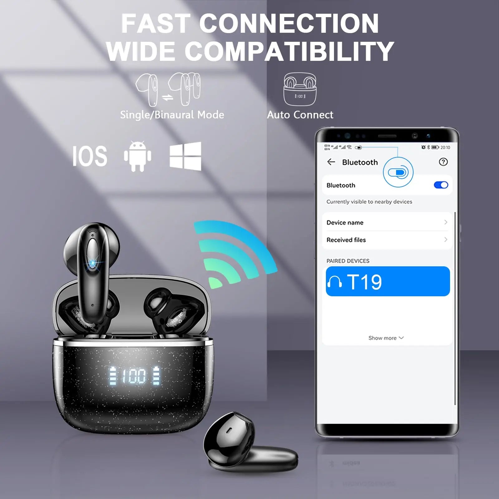Wireless Earbuds with Bluetooth 5.3, 4 ENC Noise-Canceling Microphones, 40-Hour LED Display Charging Case, and IP7 Waterproof Design
