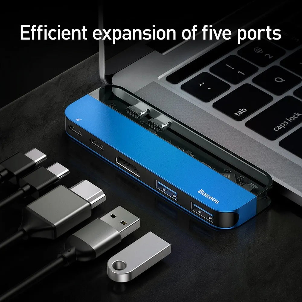 Baseus CAHUB-TS03 Transparent Series Dual Type-C Multifunctional Hub, 2xType-C, 2xUSB3.0, 4K HD, blue