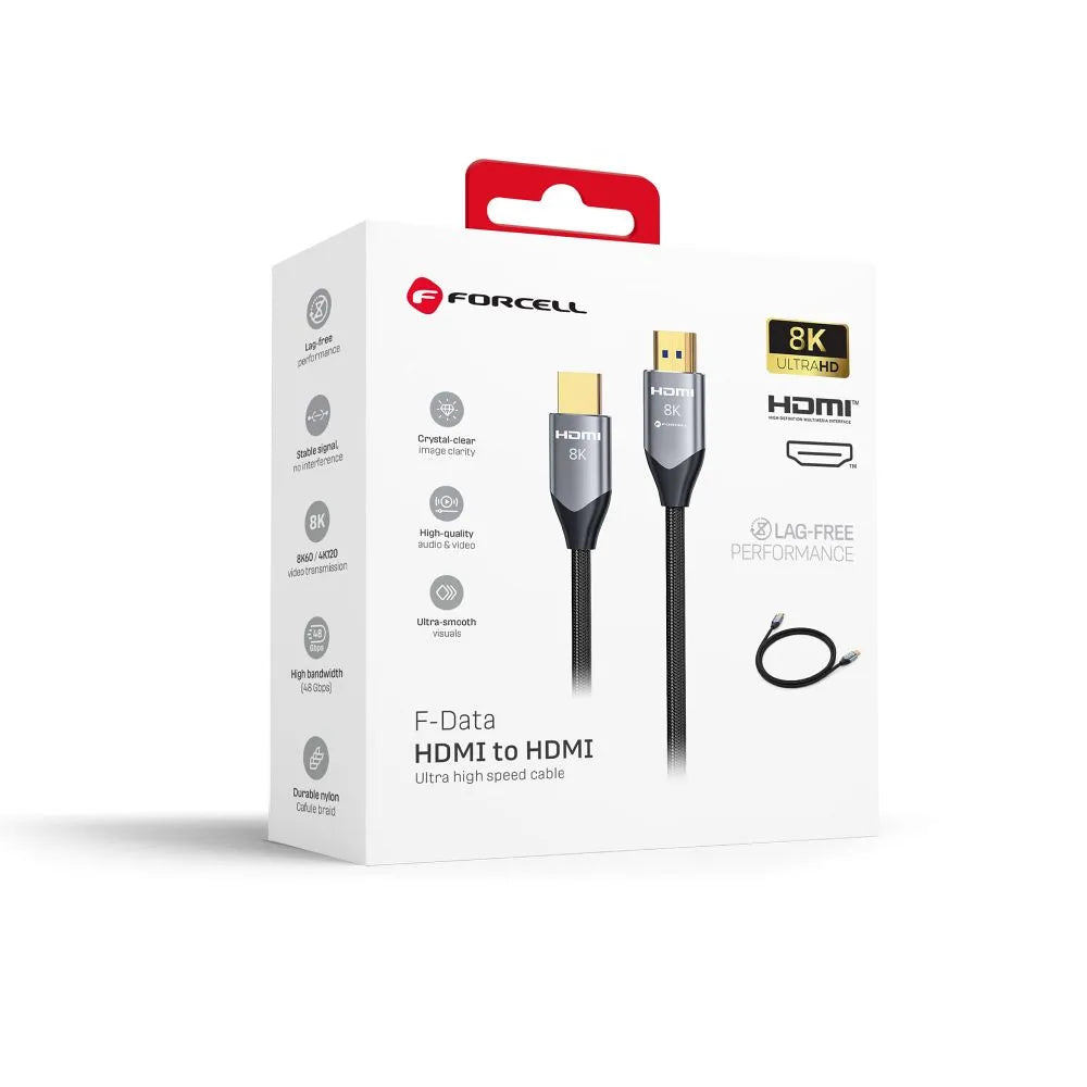 Forcell Cafule καλώδιο HDMI 2.1 8K 60Hz / 4K 120Hz, Ultra High Speed, HDR, eARC, VRR, 48Gbps, 3μ., μαύρο