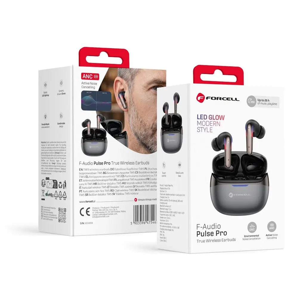 Forcell F-Audio Pulse Pro ασύρματα ακουστικά, ANC + ENC, Bluetooth 6.0, TWS, μαύρο