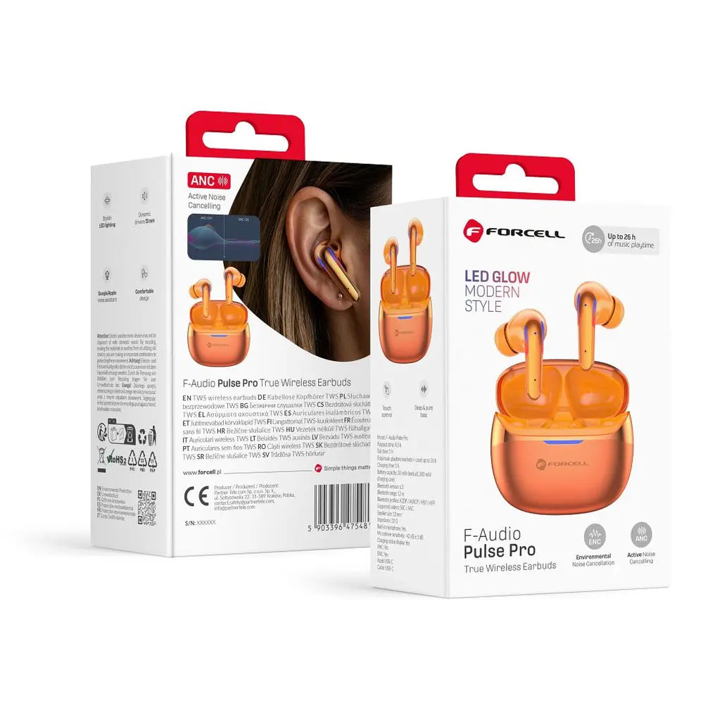 Forcell F-Audio Pulse Pro ασύρματα ακουστικά, ANC + ENC, Bluetooth 6.0, TWS, χρυσό