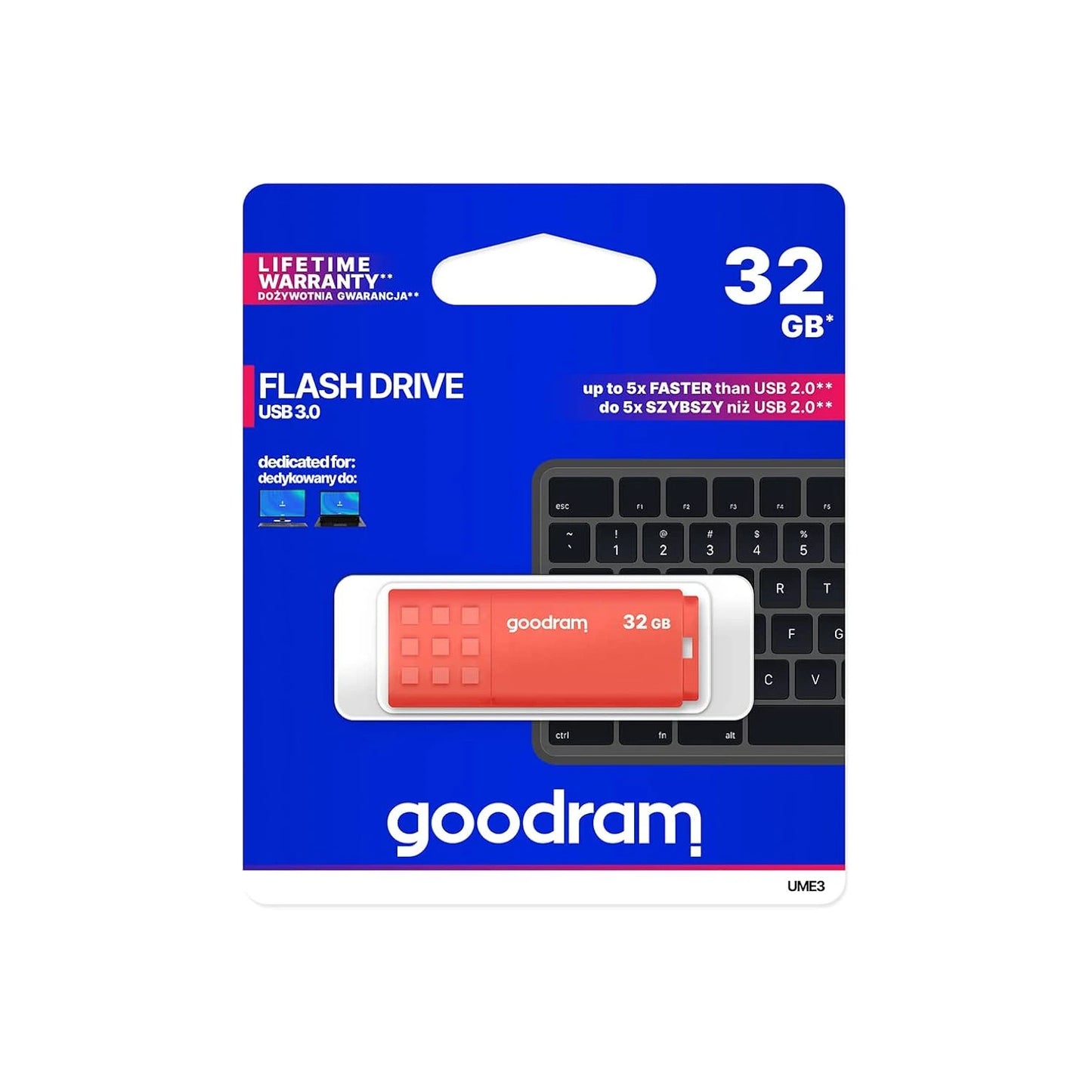 Goodram UM3 USB Stick, 32GB, USB 3.0, USB Type-A, πορτοκαλί