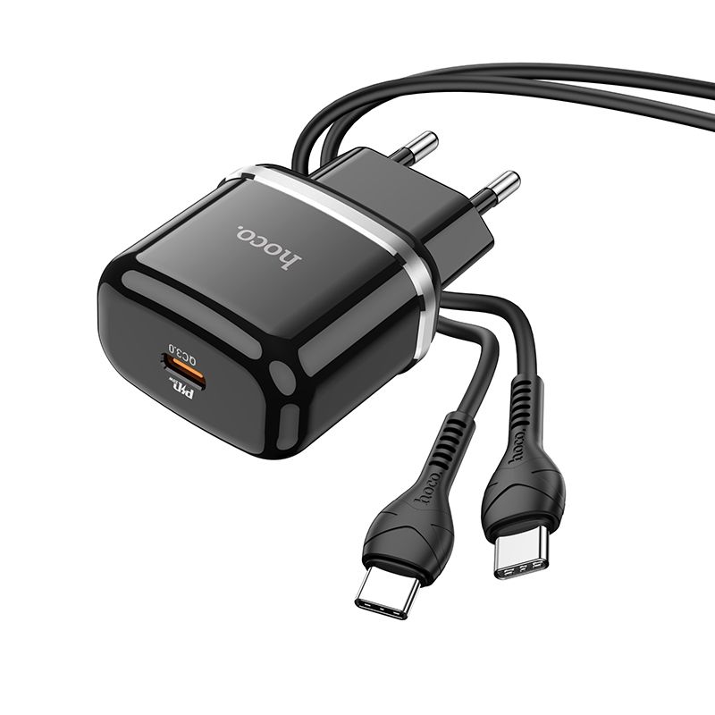 HOCO N24 φορτιστής ταξιδίου Type C + cable Type C σε Type C, PD QC3.0 20W, μαύρο