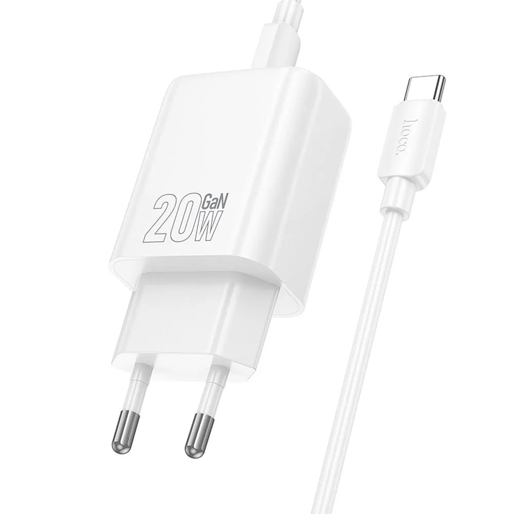 HOCO N61 φορτιστής ταξιδίου USB-A + Type-C + καλώδιο Type-C σε Type-C, PD QC3.0, 3A 20W, λευκό
