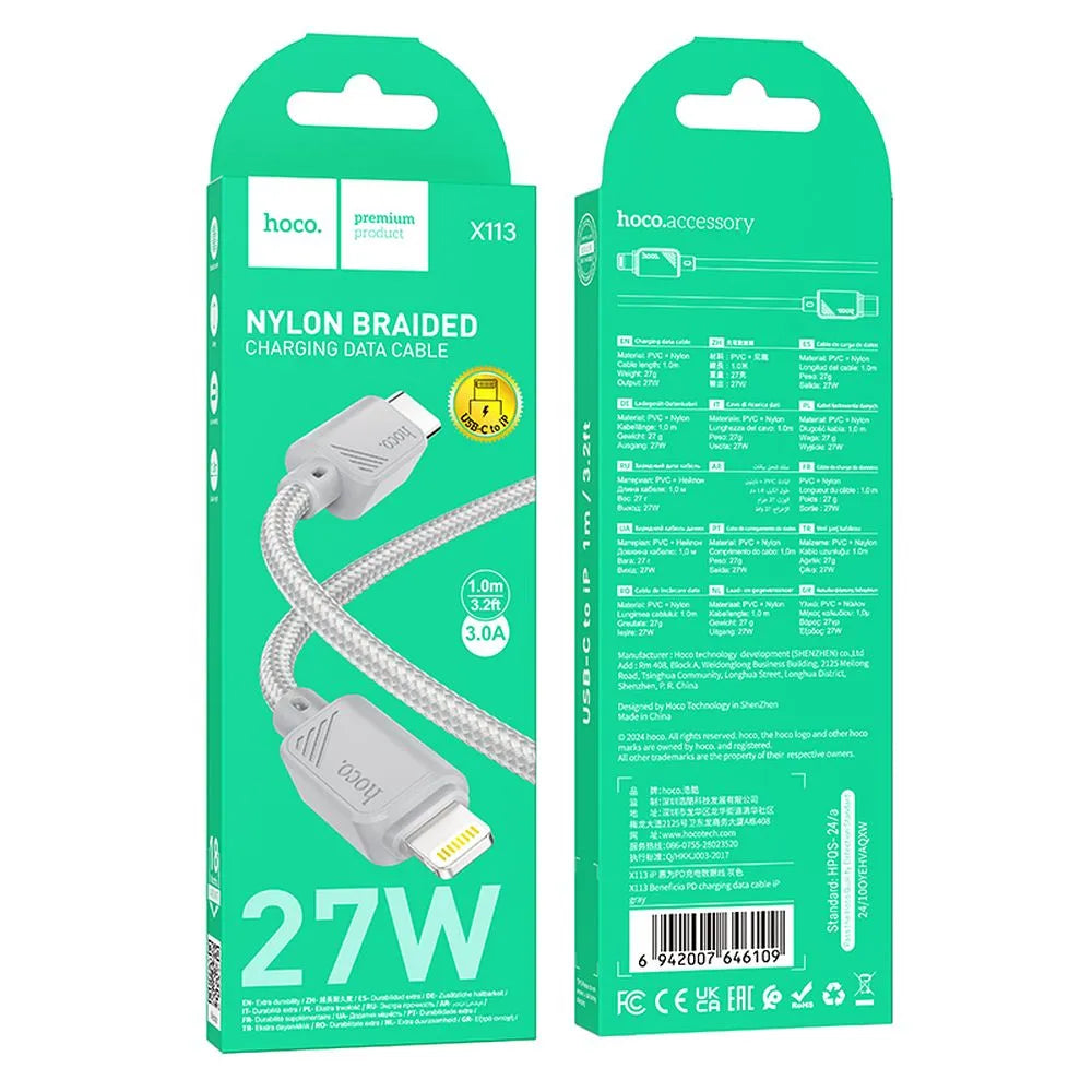 HOCO X113 καλώδιο Type-C σε Lightning, PD 27W, 1μ, γκρι