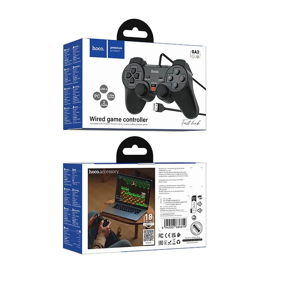 Hoco Fast Link GA3 ενσύρματο gamepad για PC, USB-A, μαύρο