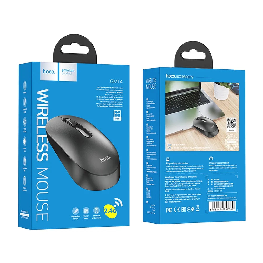 Hoco GM14 ασύρματο ποντίκι, 1200dpi, 2.4GHz, μαύρο