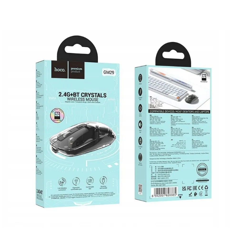 Hoco GM29 ασύρματο ποντίκι, dual mode, bluetooth & 2.4G, 1600DPI, dark night black