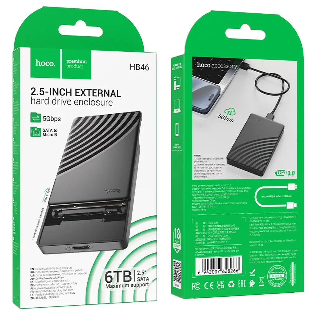 Hoco HB46 θήκη εξωτερικού σκληρού δίσκου 2.5" SATA σε USB 3.0, μαύρο