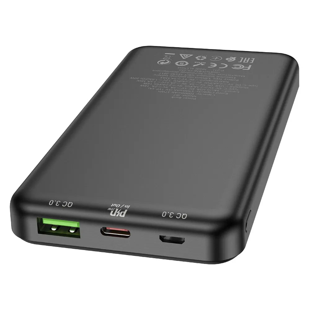 Hoco J87 powerbank 10000 mAh, QC3.0, PD, 3A 20W, μαύρο