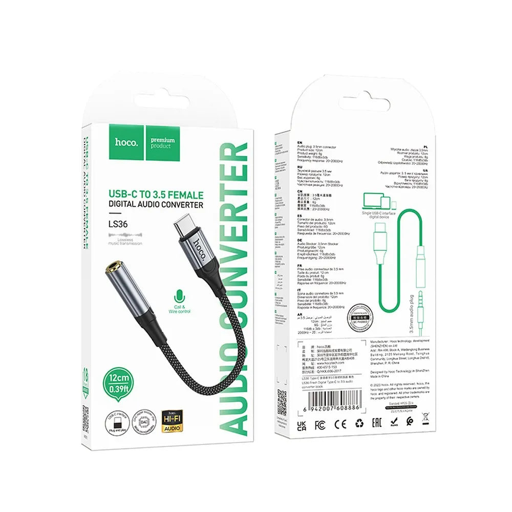 Hoco LS36 Fresh αντάπτορας AUX USB-C σε jack 3.5mm, 0.12μ., μαύρο