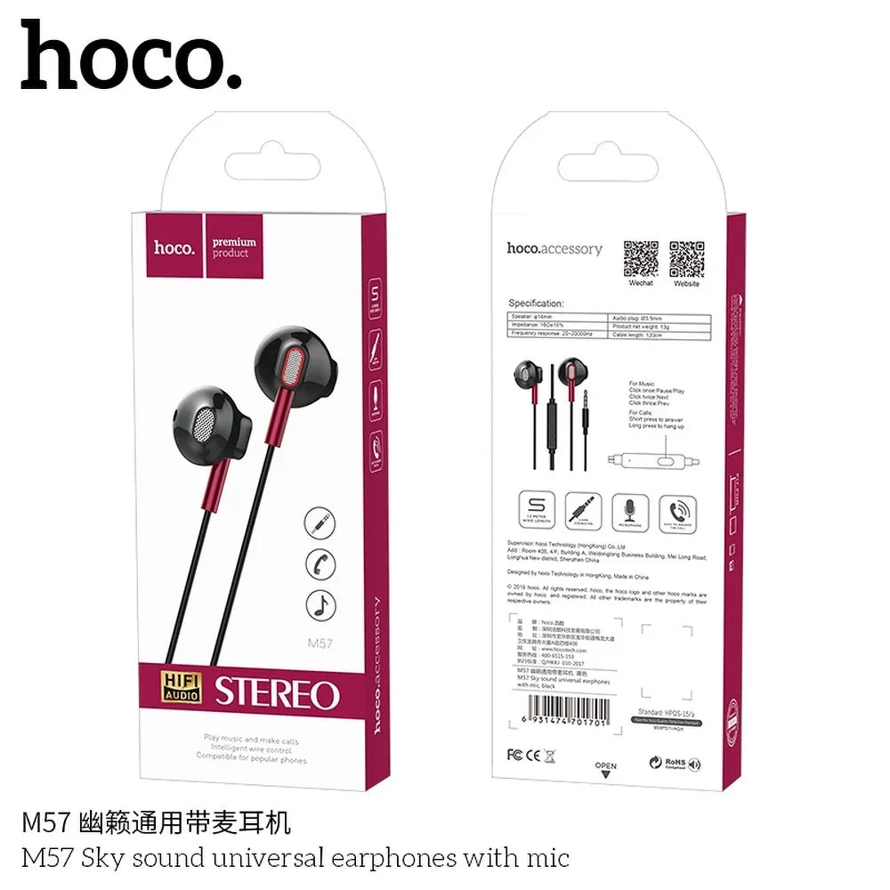 Hoco M57 ενσύρματα ακουστικά με μικρόφωνο, jack 3.5mm, μαύρα
