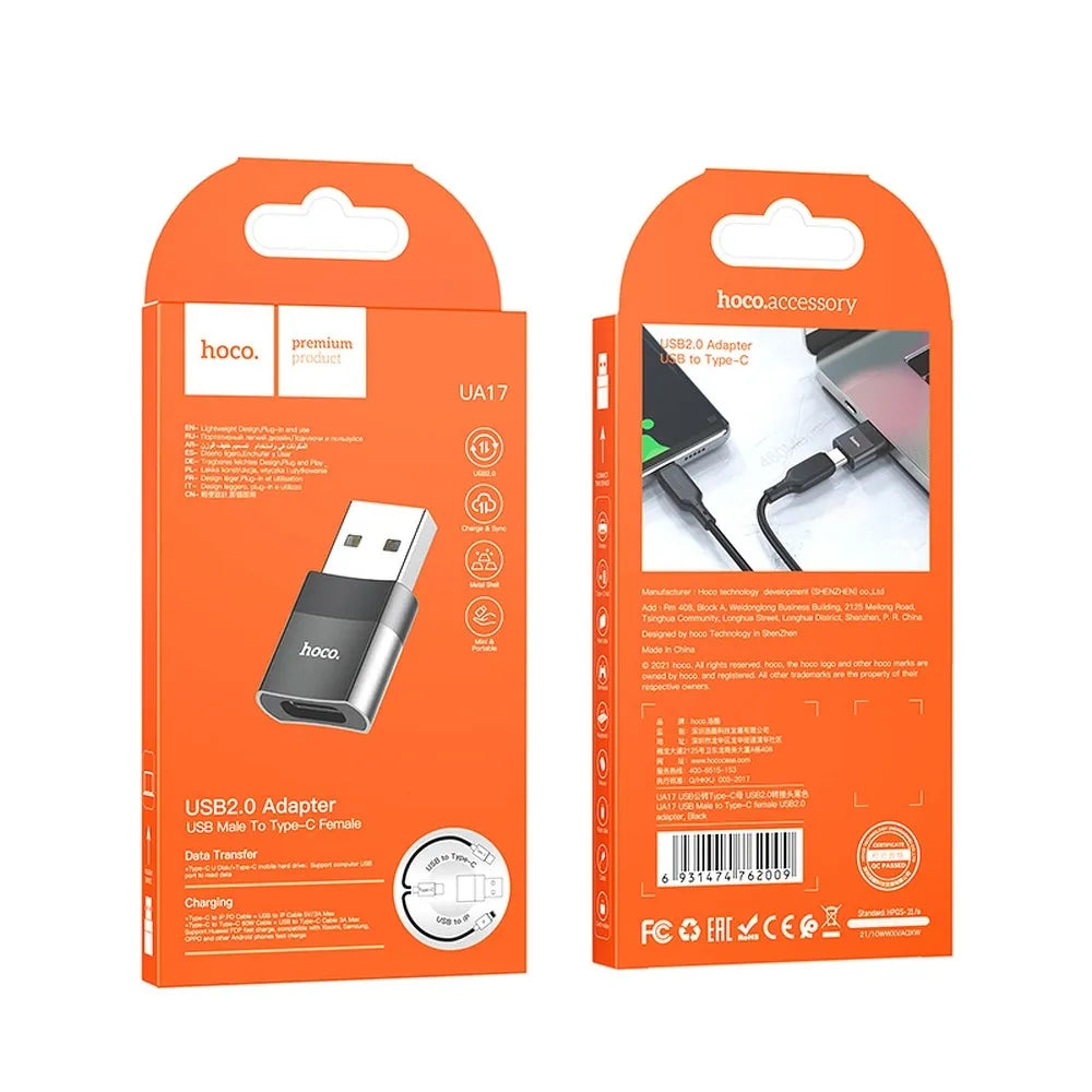 Hoco UA17 αντάπτορας OTG USB-C σε USB-A, μαύρο
