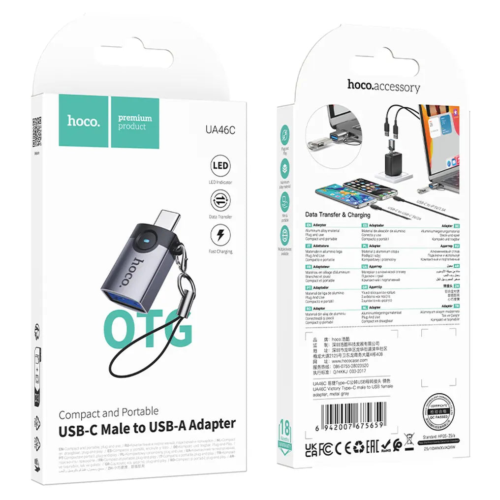 Hoco UA46 Victory αντάπτορας OTG Lightning(αρσενικό) σε USB-A(θηλυκό), γκρι