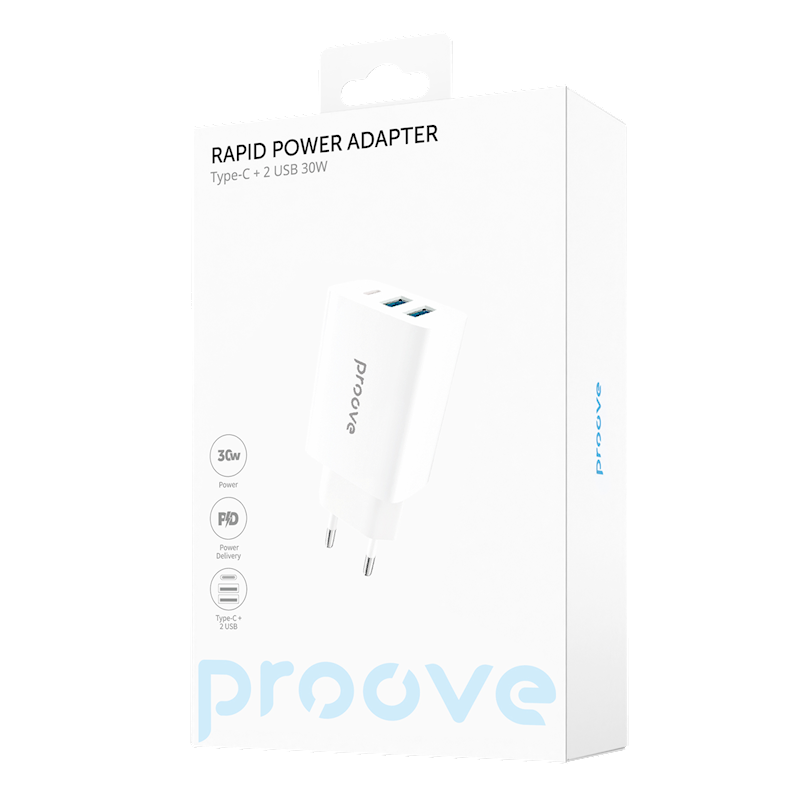 Proove Rapid WCRP30210002 φορτιστής ταξιδιού 30W 2xUSB-A + 1x USB-C, άσπρος