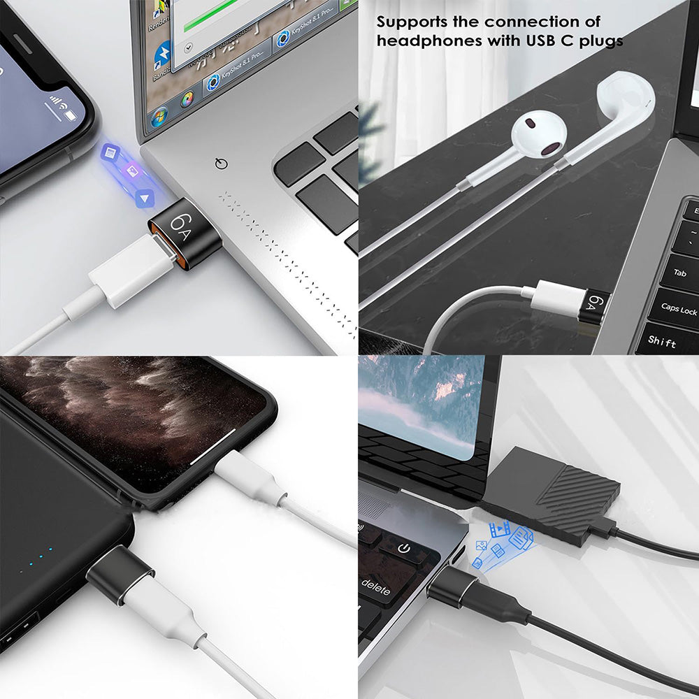 Techsuit HyperPort (A4) Premium αντάπτορας OTG Type‑C σε USB, 5Gbps, 6A, 120W, μαύρο - πορτοκαλί