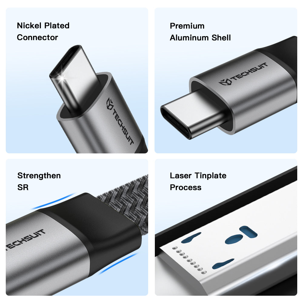 Techsuit Premium ElysiumSync Pro (CX1) καλώδιο Type-C σε Type-C, PD240W, USB4.0 Gen 4, 40Gbps, 8K@60Hz, 1m, γκρι