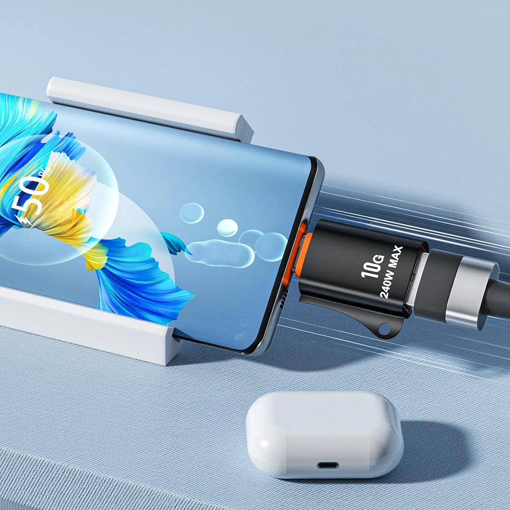Techsuit Premium OTG αντάπτορας HyperPort (A1) - Type-C σε USB-Α 3.0, 240W, 10Gbps, κράμα αλουμινίου, μαύρο / πορτοκαλί