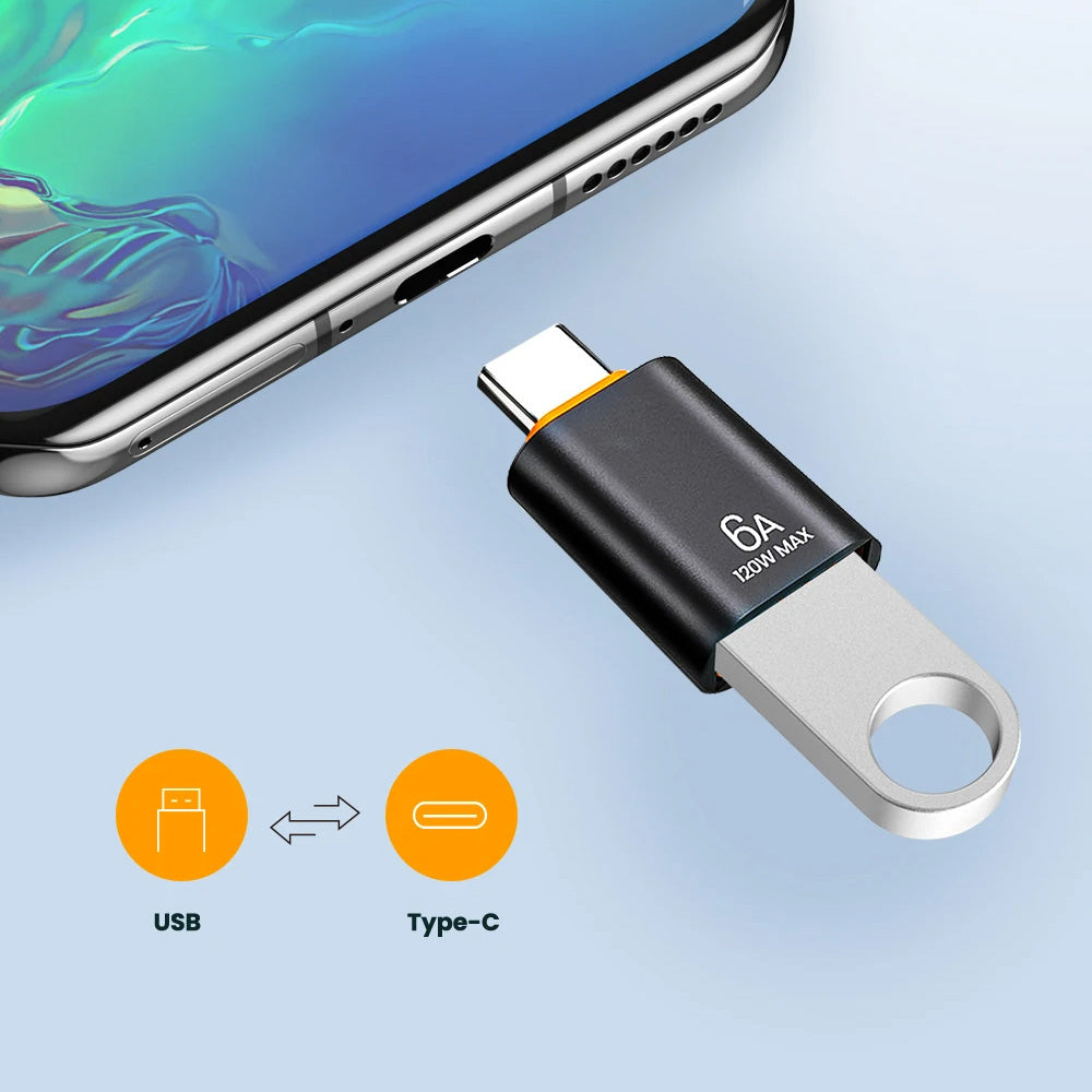 Techsuit Premium OTG αντάπτορας HyperPort (A2) USB-A σε Type-C, 120W, 6A, 5Gbps, μαύρο / πορτοκαλί