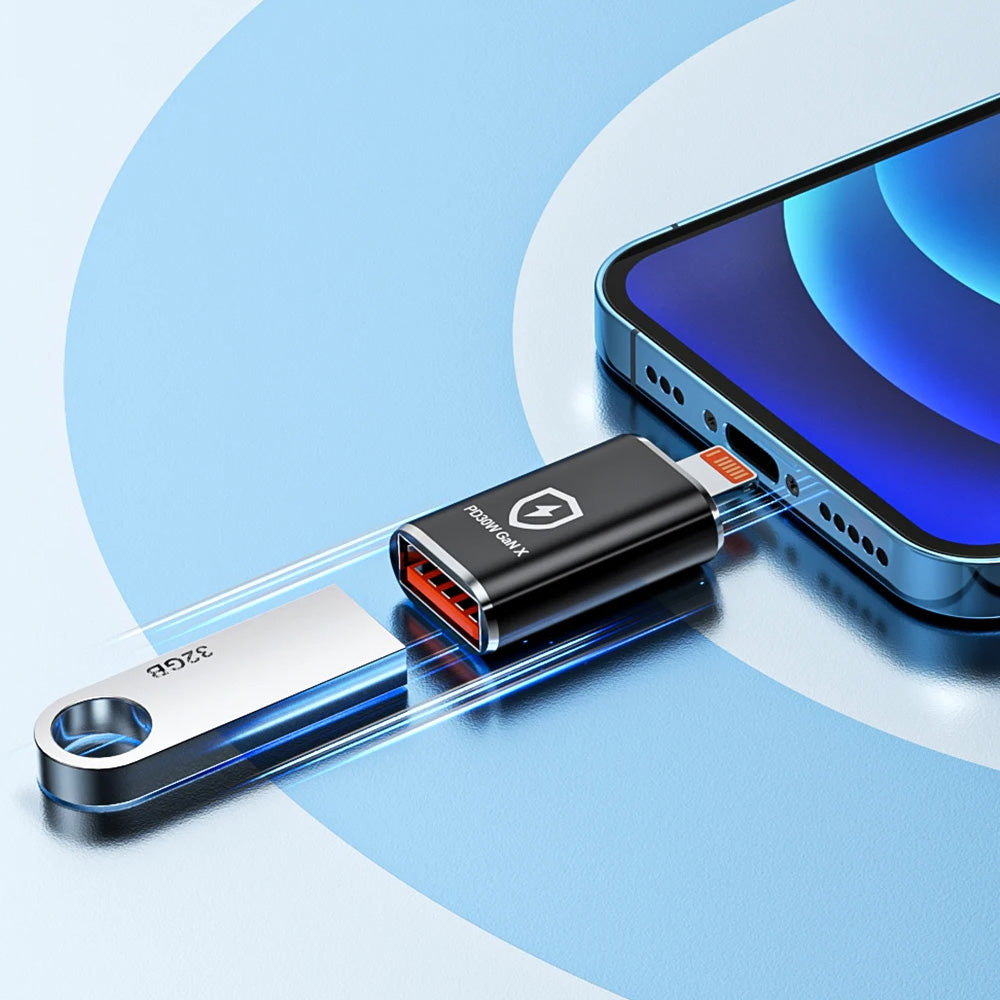 Techsuit Premium OTG αντάπτορας HyperPort (A6), USB 3.0 σε Lightning, PD 30W, 5Gbps, GaN, μαύρο / πορτοκαλί