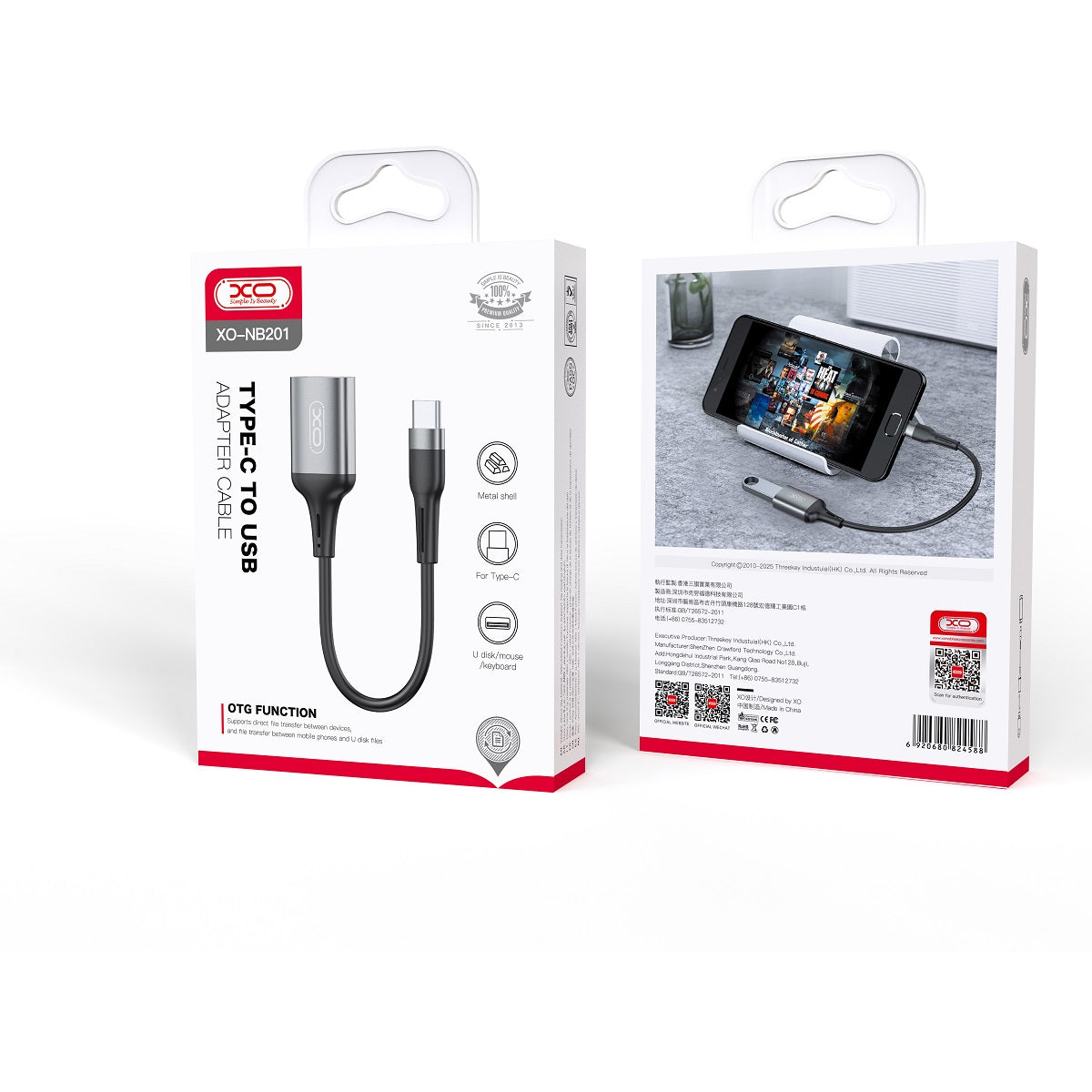 XO NB201 αντάπτορας OTG USB-A (θηλυκό) σε USB-C (αρσενικό), μαύρο