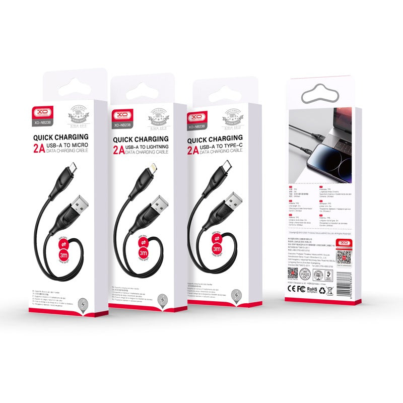XO NB238 καλώδιο φόρτισης-δεδομένων USB - Lightning, 2A, 3μ., μαύρο