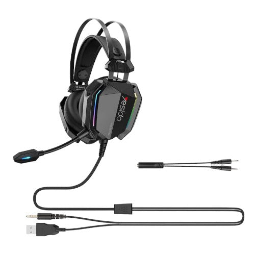 Yesido EK03 gaming ενσύρματα ακουστικά, Jack 3.5mm+USB, μικρόφωνο, LED, μαύρα