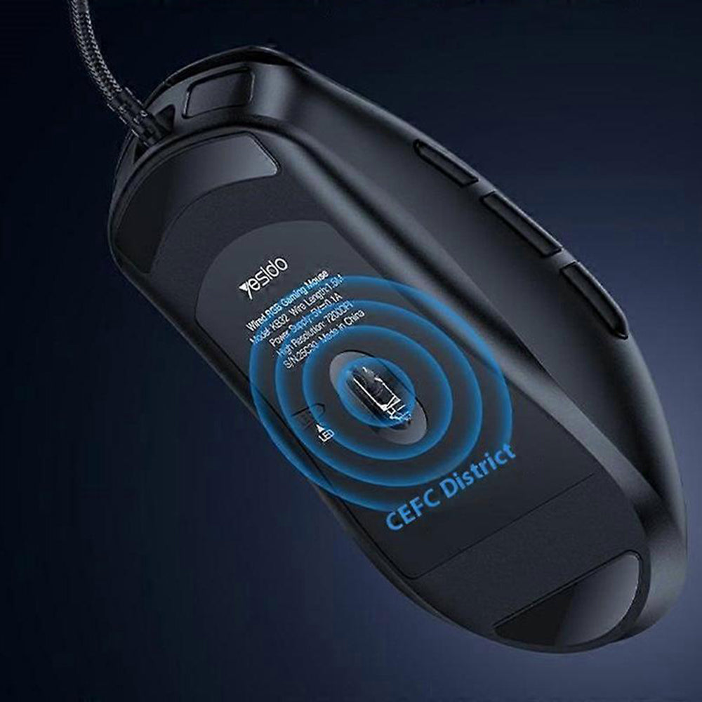 Yesido KB32 ενσύρματο gaming ποντίκι, USB-A, ultra‑lightweight, RGB, έως 7200 DPI, μαύρο