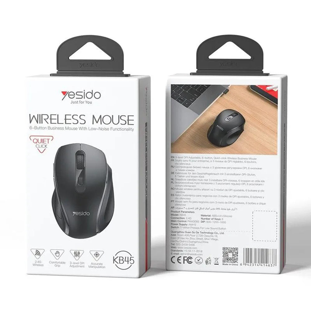 Yesido KB45 ασύρματο ποντίκι, 2.4G, 1600DPI, αθόρυβο, μαύρο