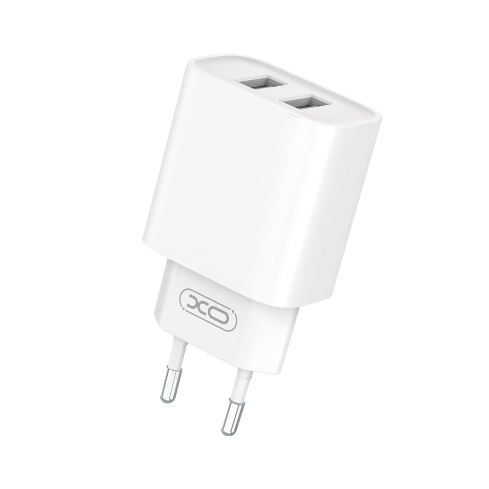 XO CE02C Φορτιστής τοίχου 2x USB 2,1A λευκό + καλώδιο microUSB