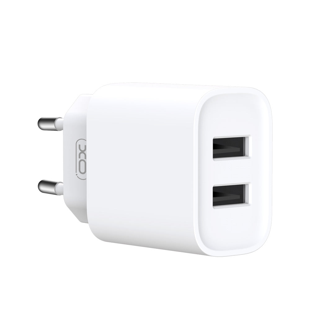 XO CE02C Φορτιστής τοίχου 2x USB 2,1A λευκό + καλώδιο microUSB