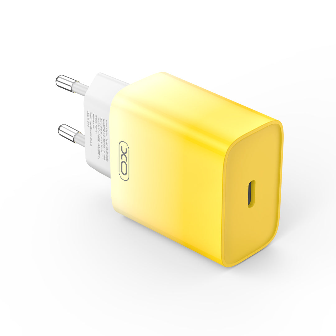 XO CE18 φορτιστής τοίχου PD 30W 1x USB-C κίτρινο-λευκό + καλώδιο USB-C - USB-C