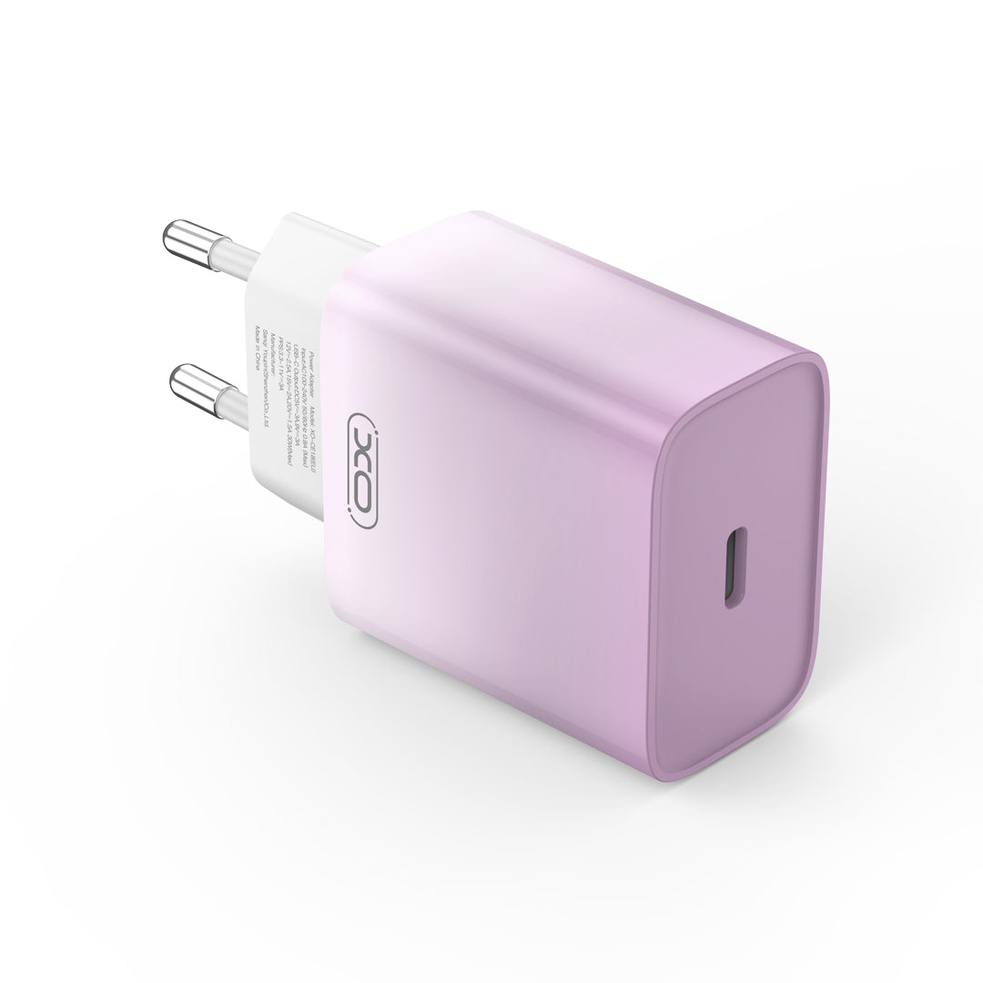 XO CE18 φορτιστής τοίχου PD 30W 1x USB-C μωβ-λευκό + καλώδιο USB-C - USB-C