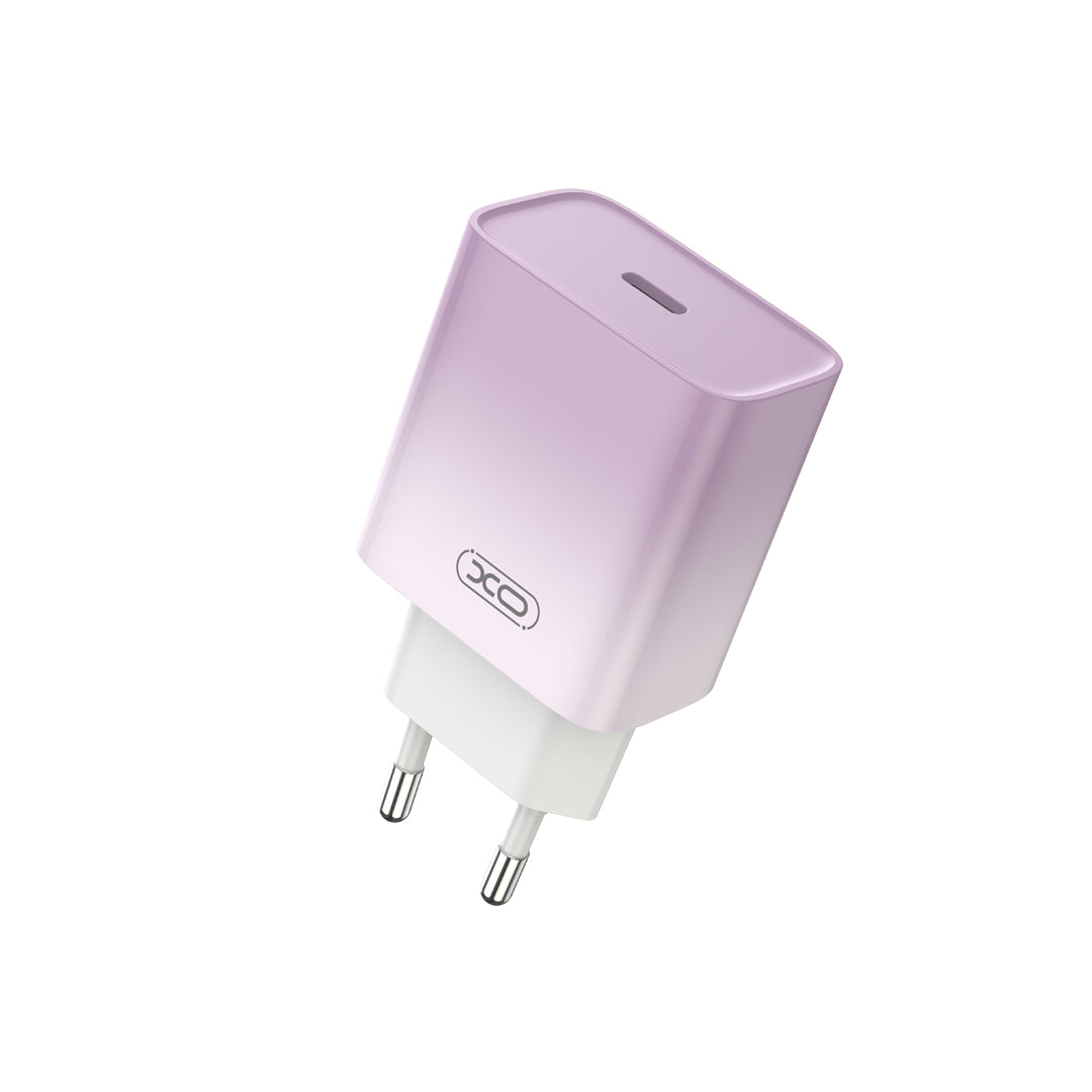 XO CE18 φορτιστής τοίχου PD 30W 1x USB-C μωβ-λευκό + καλώδιο USB-C - USB-C