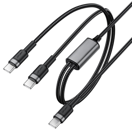 Acefast C22-02 καλώδιο φόρτισης - δεδομένων 2-σε-1, Type-C σε 2x Type-C, 100W, 1.25m, μαύρο