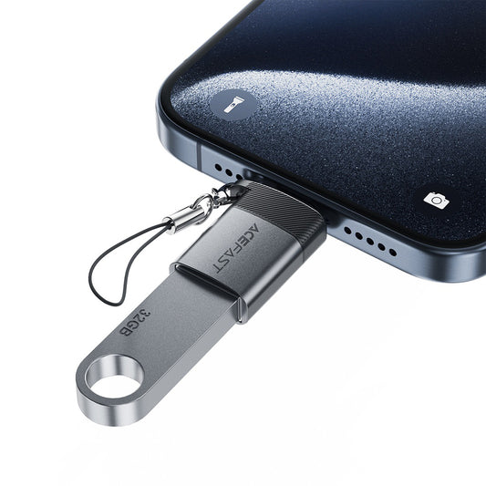 Acefast J7 αντάπτορας OTG USB‑A (θηλυκό) σε USB‑C (αρσενικό), 10Gbps, fast charging, metal gray