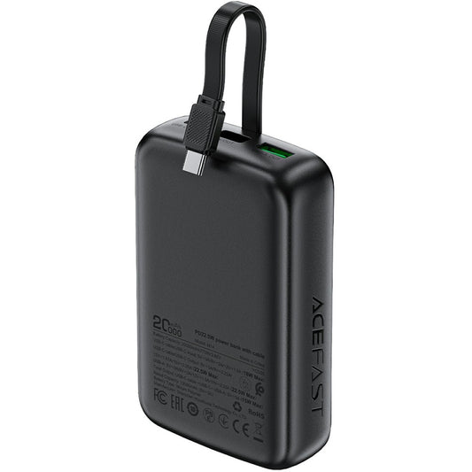 Acefast M14-20000 Power Bank, 20000mAh, PD 22.5W, με ενσωματωμένο καλώδιο USB‑C, LED display, μαύρο