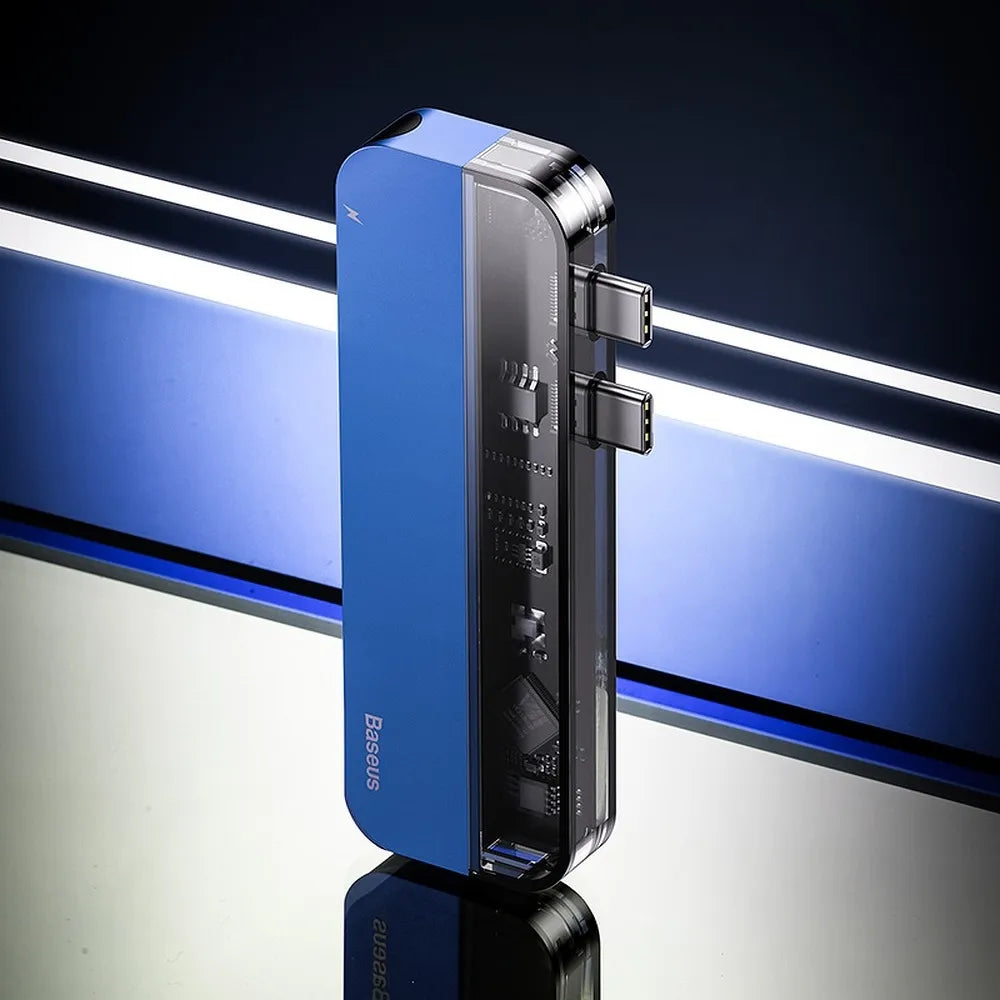 Baseus CAHUB-TS03 Transparent Series Dual Type-C Multifunctional Hub, 2xType-C, 2xUSB3.0, 4K HD, blue