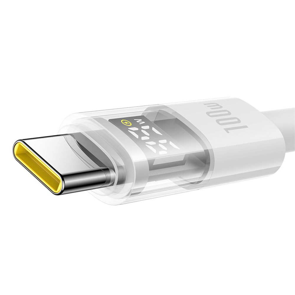 Baseus Display 2 (P10382701211-00) καλώδιο ταχείας φόρτισης - δεδομένων, USB-Α σε Type‑C, 100W, 1μ, LED display, moon white