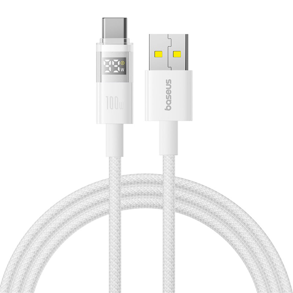 Baseus Display 2 (P10382701211-00) καλώδιο ταχείας φόρτισης - δεδομένων, USB-Α σε Type‑C, 100W, 1μ, LED display, moon white