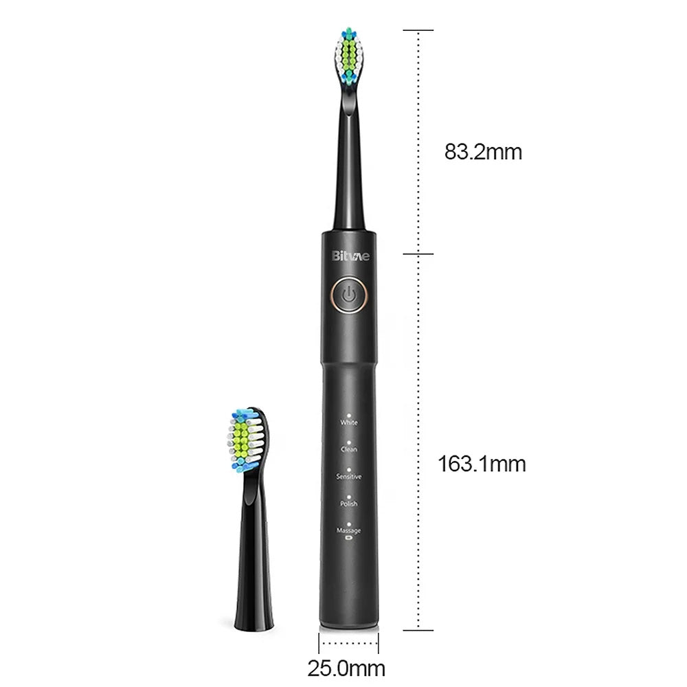 Bitvae E11 Ultrasonic ηλεκτρική οδοντόβουρτσα με 8 κεφαλές, θήκη ταξιδιού, 5 λειτουργίες, ροζ