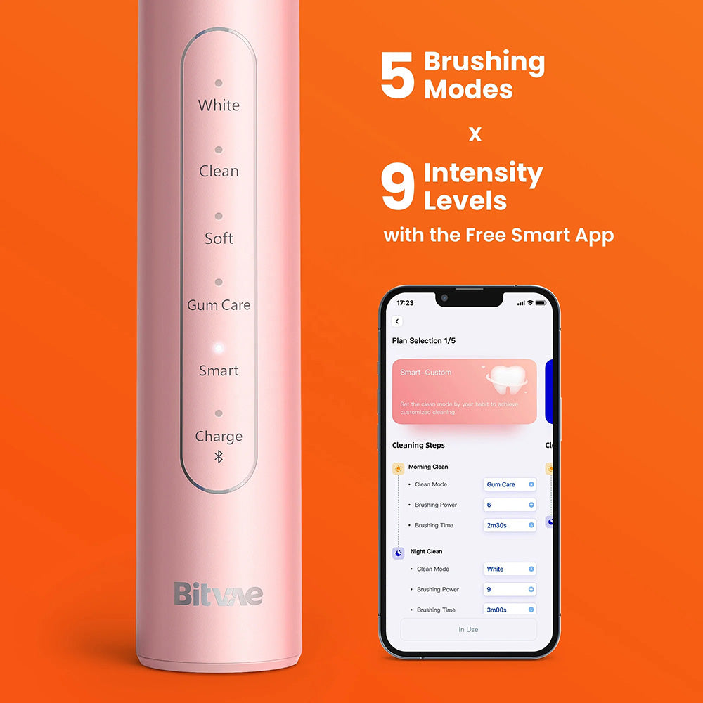 Bitvae S2 Smart ηλεκτρική οδοντόβουρτσα υπερήχων, 8 κεφαλές, θήκη, ροζ