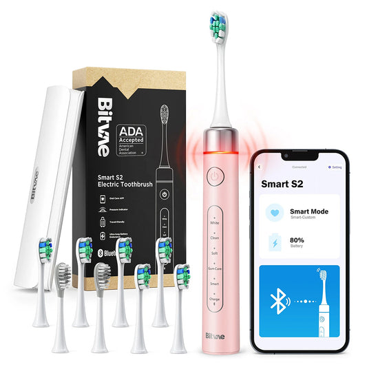 Bitvae S2 Smart ηλεκτρική οδοντόβουρτσα υπερήχων, 8 κεφαλές, θήκη, ροζ