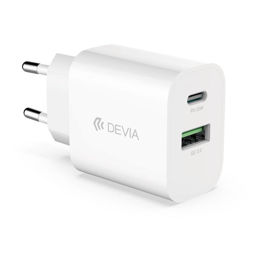 Devia RLC-389 φορτιστής ταξιδίου, 1x USB-C + 1x USB, PD 20W, λευκό