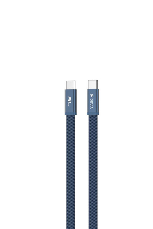 Devia Ultra3 Metal Woven Flat καλώδιο ταχείας φόρτισης, USB-C σε USB-C, 240W, 1.5μ, μπλε