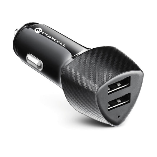 Forcell CC50-2A17W Carbon φορτιστής αυτοκινήτου 2xUSB, 17W, Total 17W, μαύρο