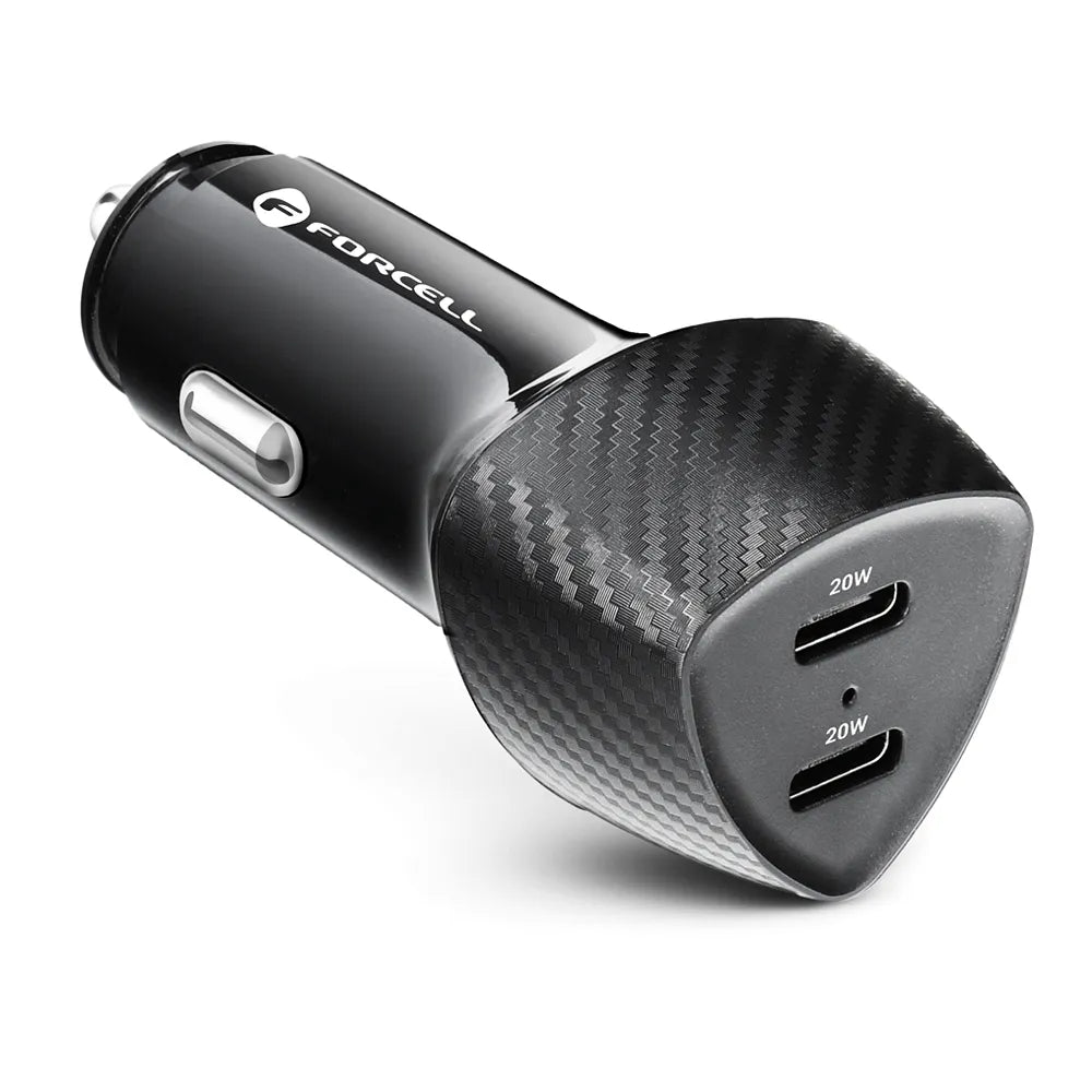 Forcell CC50-2C Carbon φορτιστής αυτοκινήτου Type C 3.0 PD20W + Type C 3.0 PD, 20W, Total 40W, μαύρο