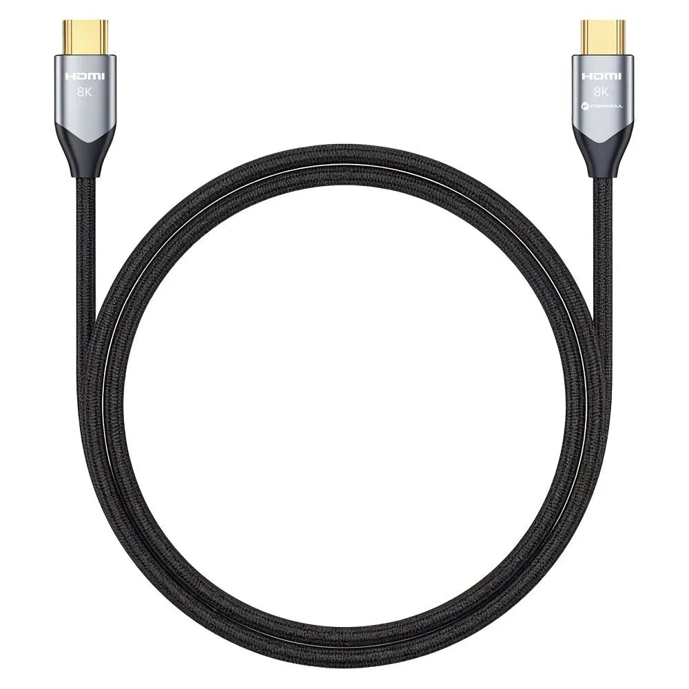 Forcell Cafule καλώδιο HDMI 2.1 8K 60Hz / 4K 120Hz, Ultra High Speed, HDR, eARC, VRR, 48Gbps, 2μ., μαύρο